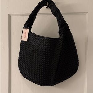Soera Black Woven Hobo Bag Vegan Leather NWT
